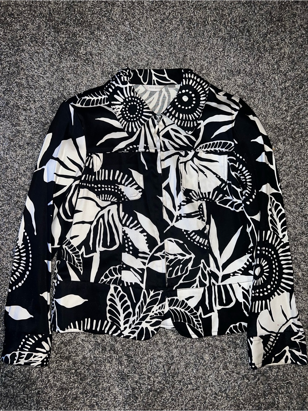 erin london Black & White Botanical Print Jean Jacket